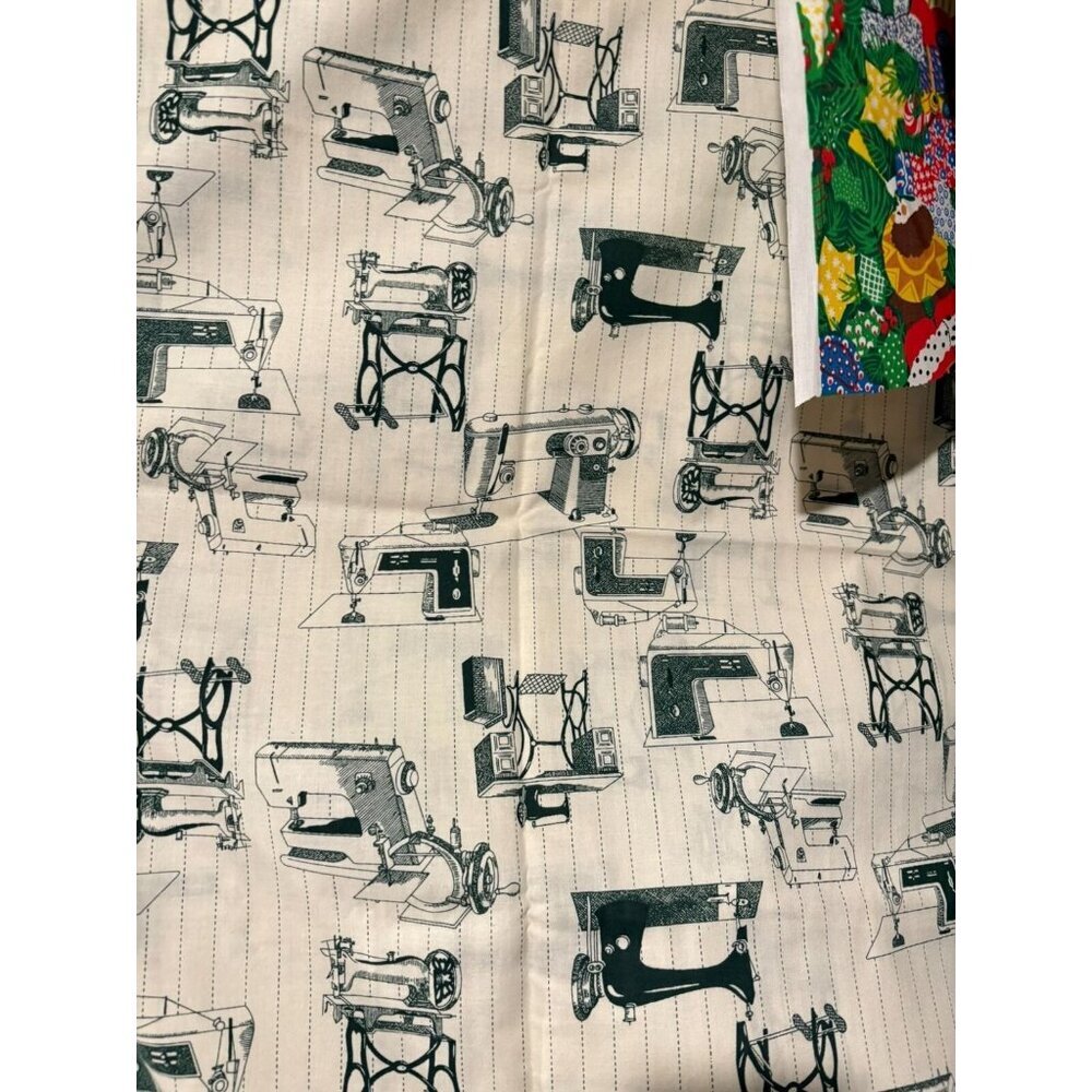 Antique Sewing Machine Fabric 55" L X 44" W 1.5 Yard Green Monochrome Vtg 1993 - Picture 7 of 8